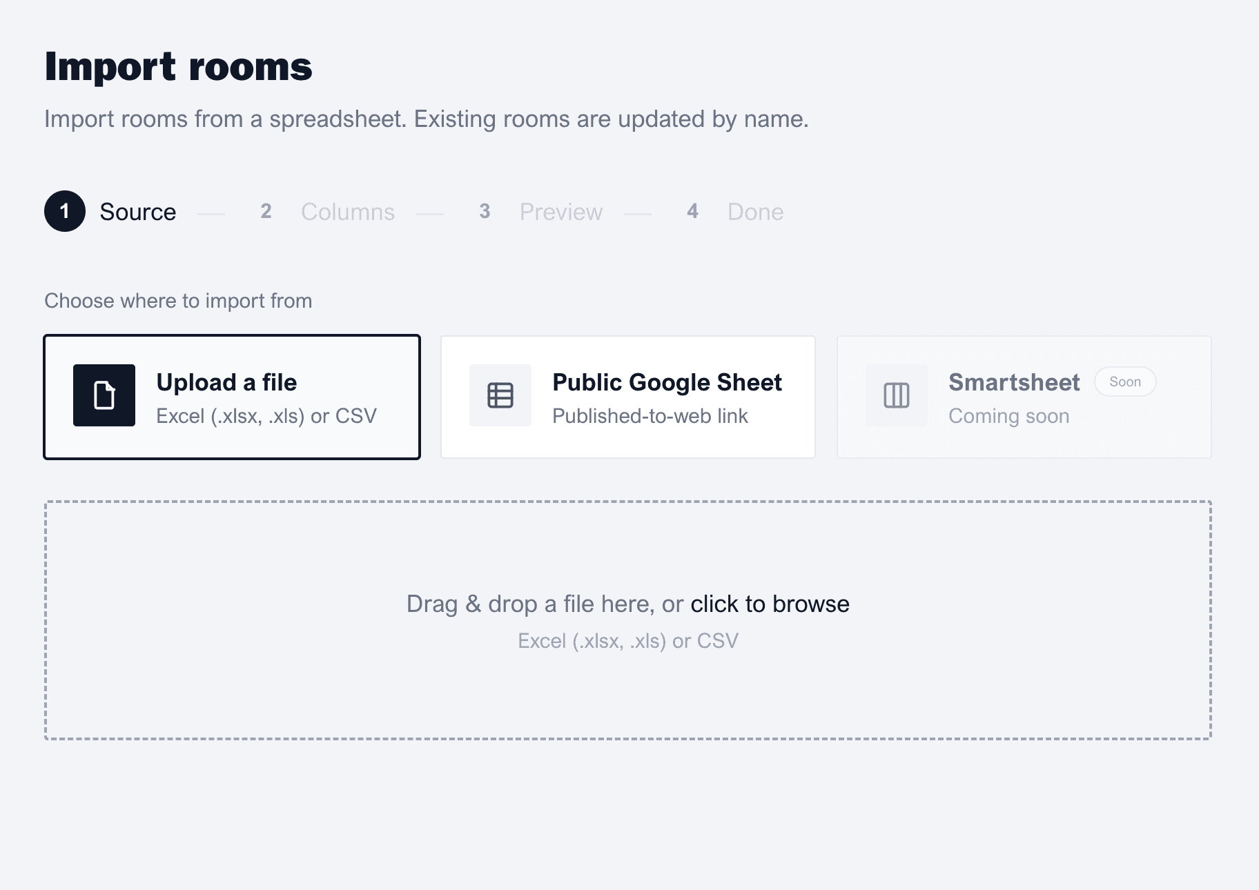 Importing rooms from a spreadsheet into Roomsked